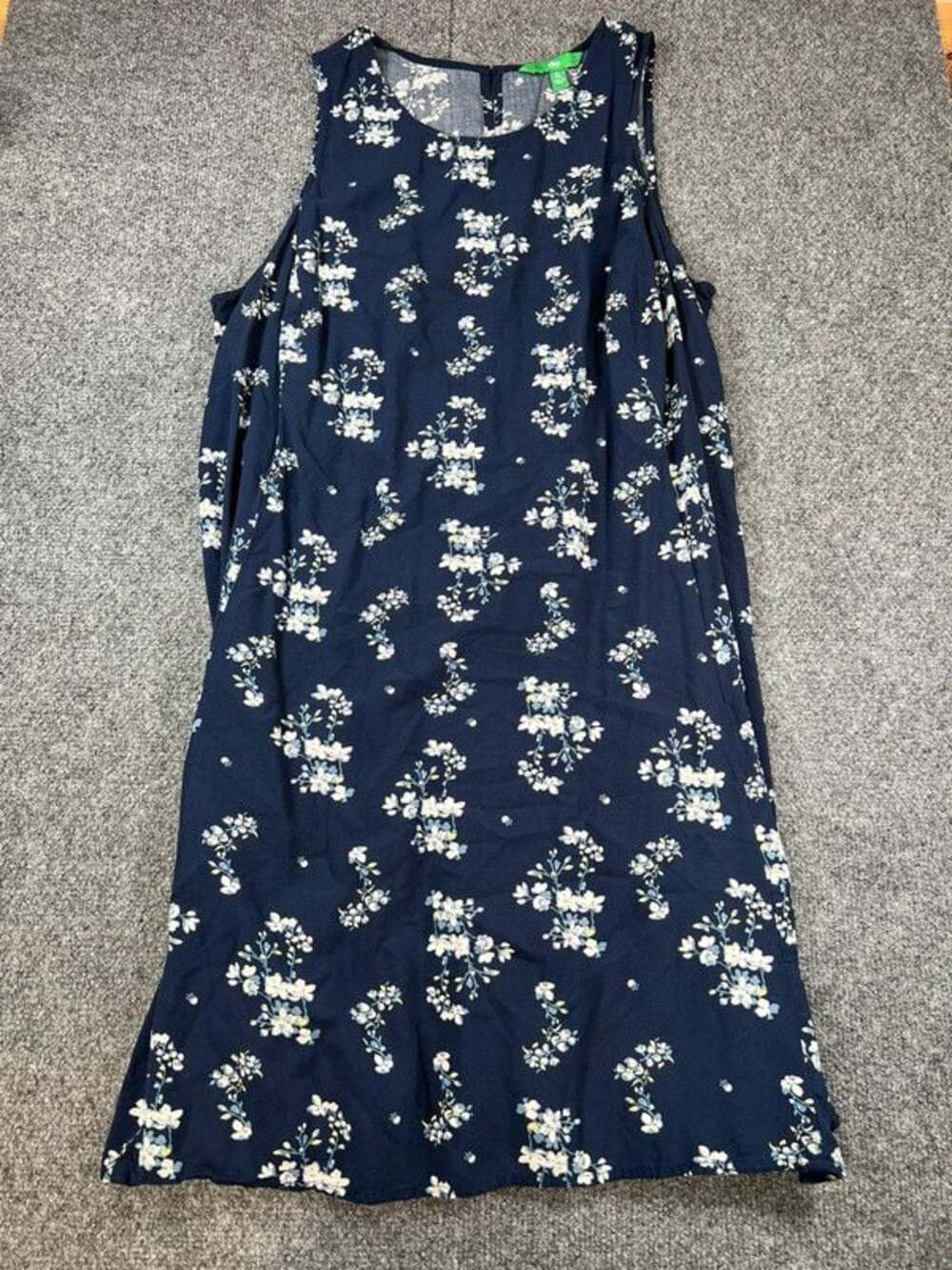 Navy blue floral knee length tank dress E31